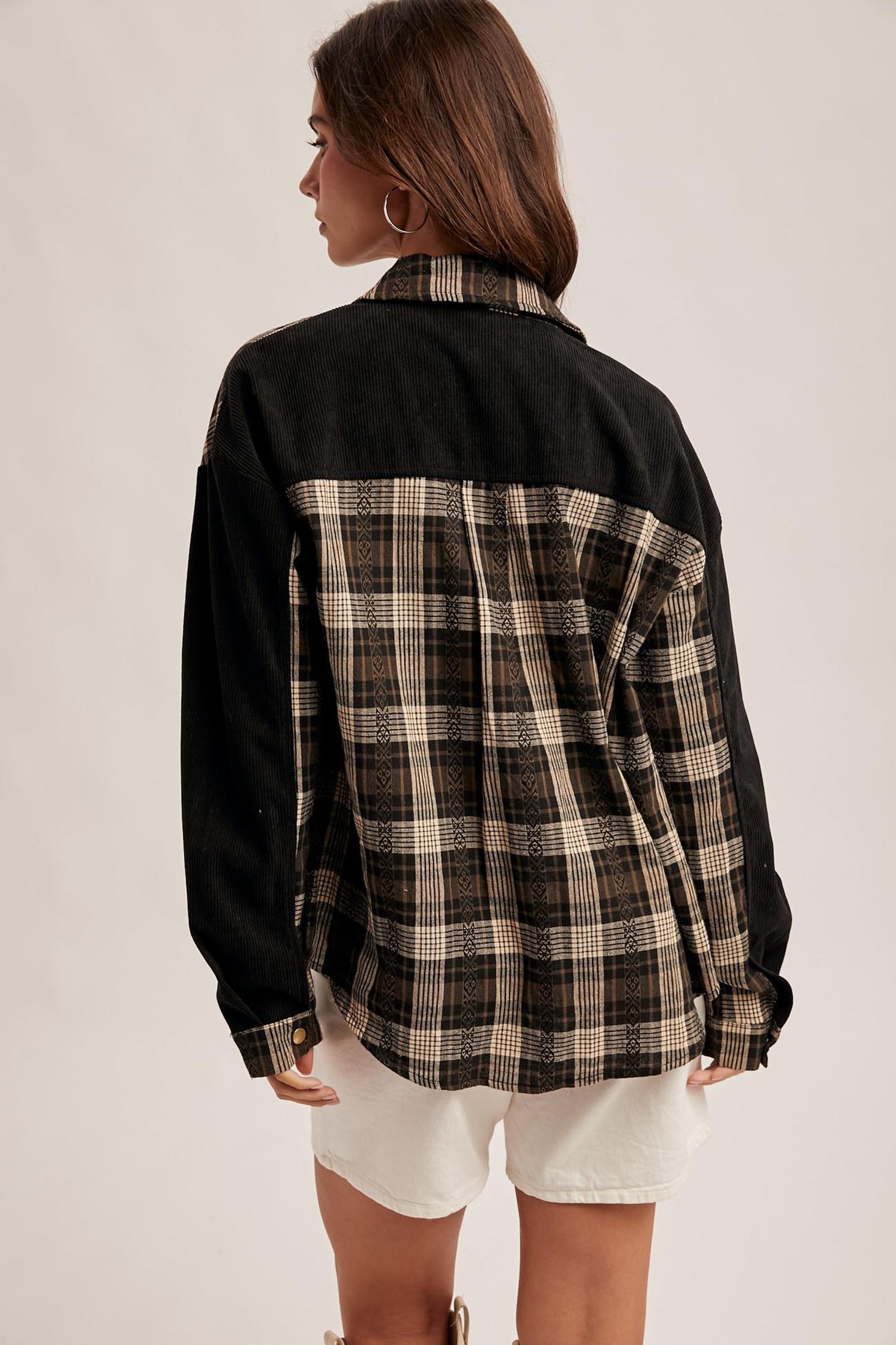 Karierte Cord-Hemdjacke – Ansicht 3