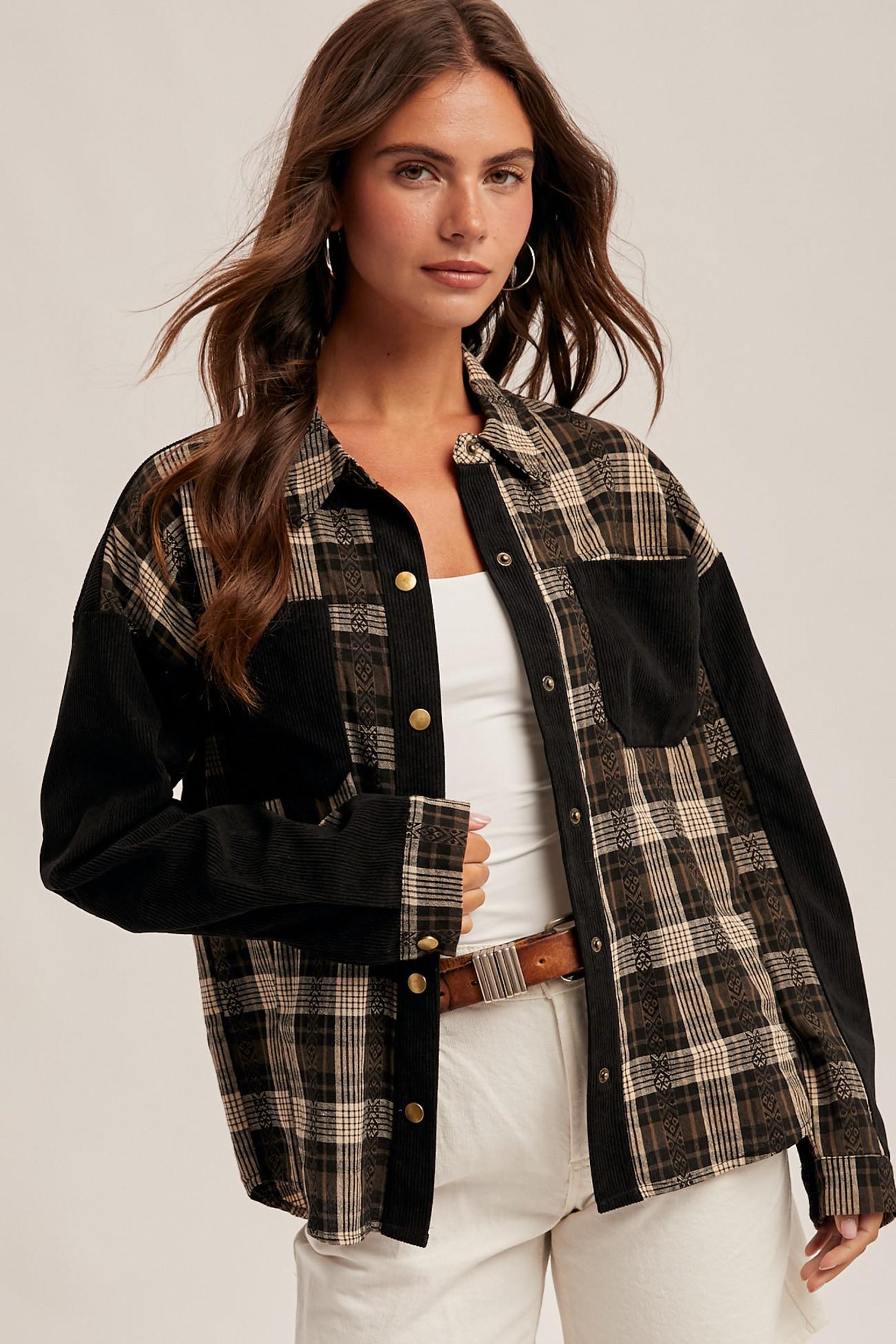 Karierte Cord-Hemdjacke – Ansicht 2