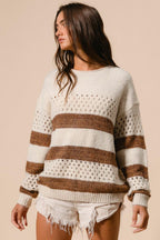 Gestreifter Strickpullover in Creme und Braun – Ansicht 2