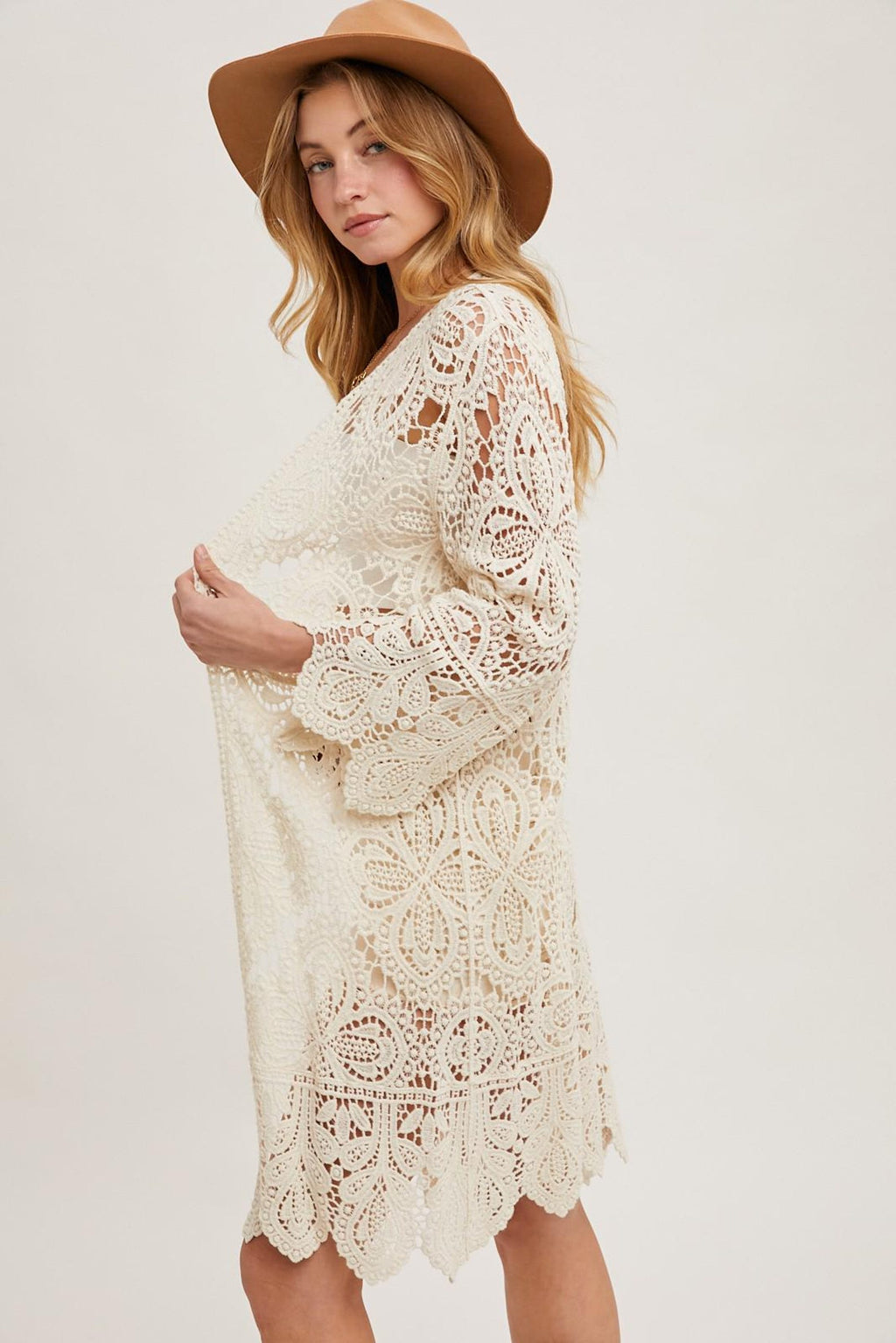 Langer Häkel-Cardigan in Creme – Ansicht 5