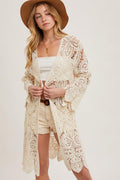 Langer Häkel-Cardigan in Creme