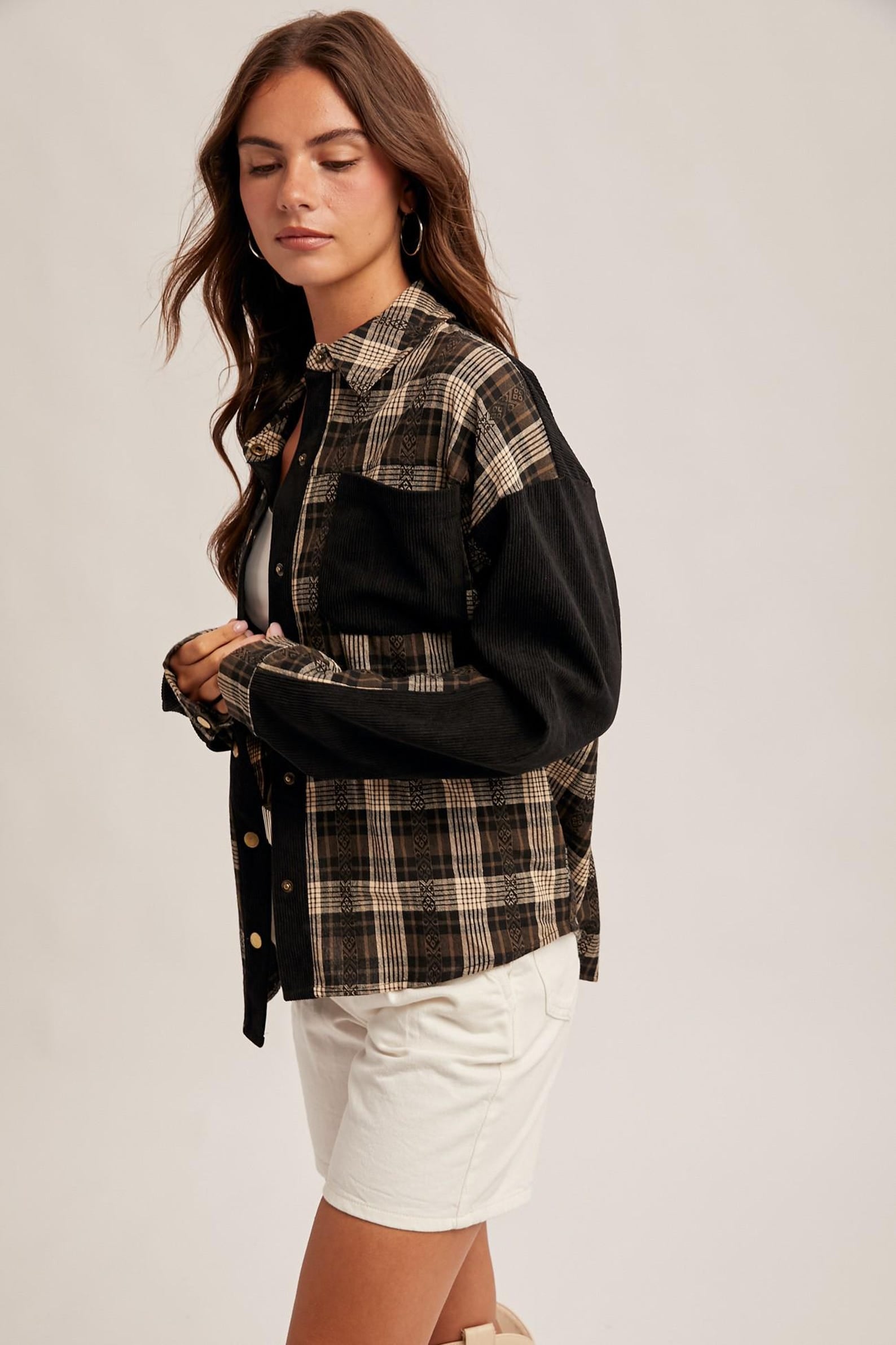 Karierte Cord-Hemdjacke – Ansicht 4