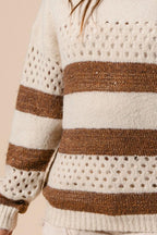 Gestreifter Strickpullover in Creme und Braun – Ansicht 3