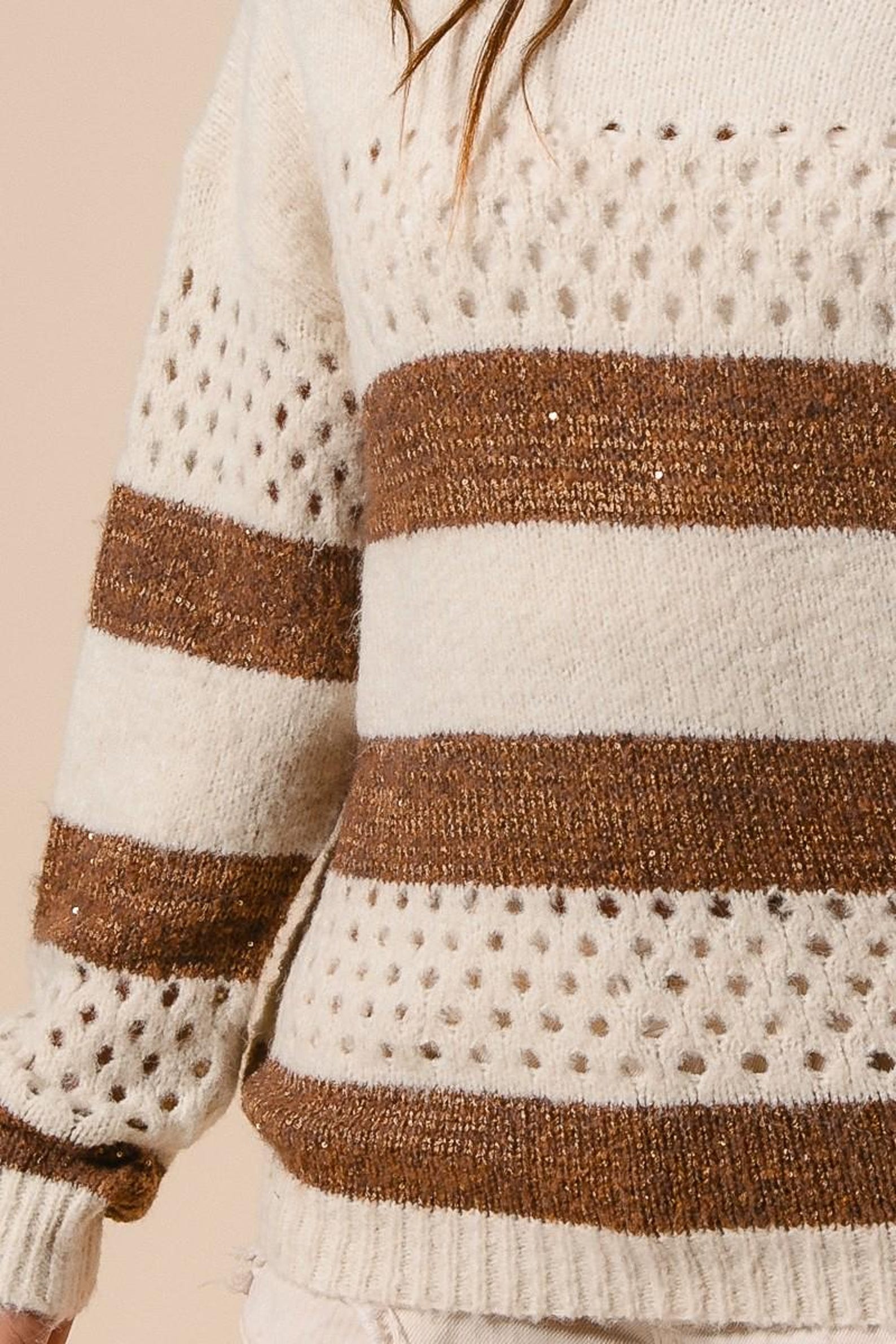 Gestreifter Strickpullover in Creme und Braun – Ansicht 3