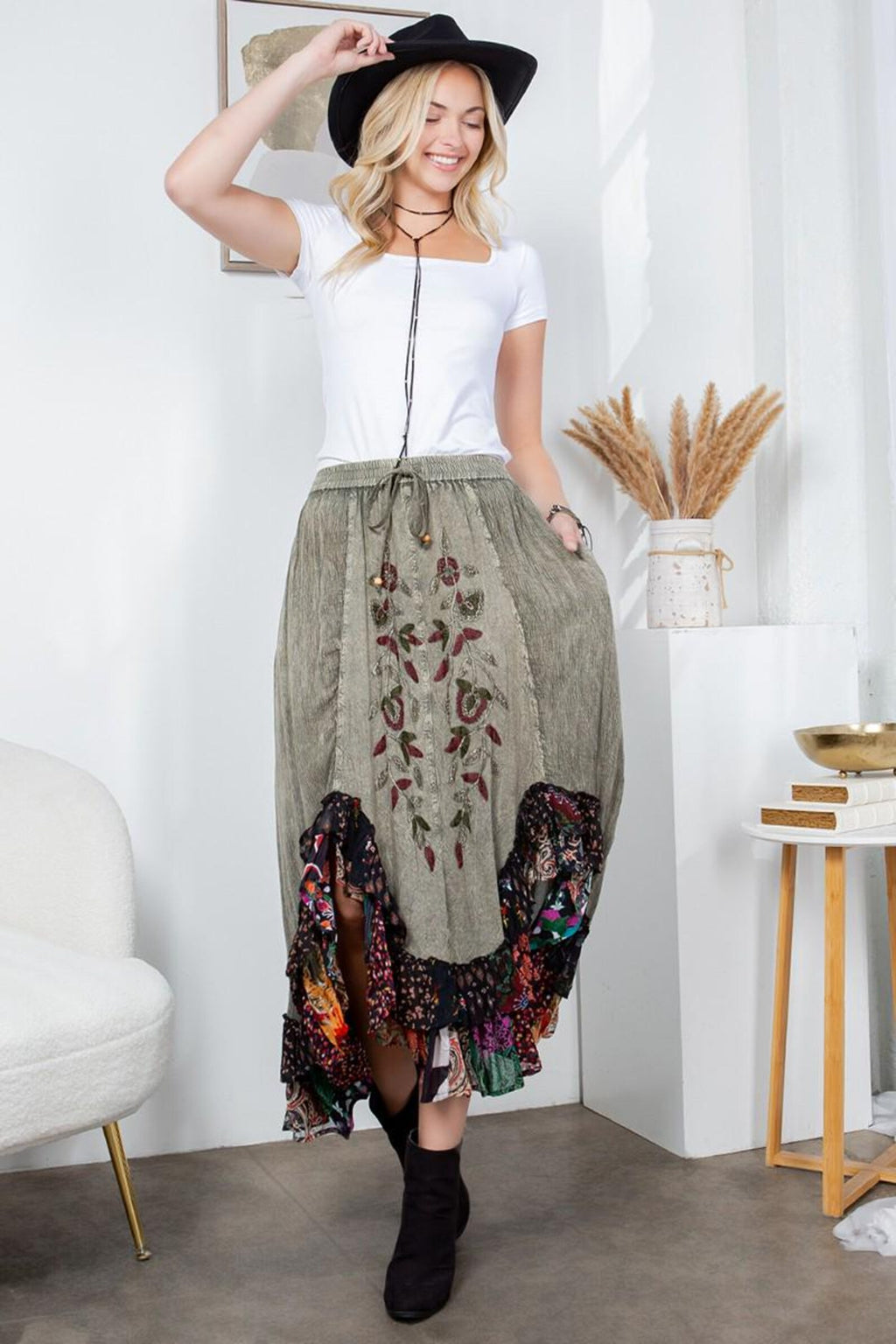 Geblümtes Midikleid mit Spitzenbesatz – Ansicht 2