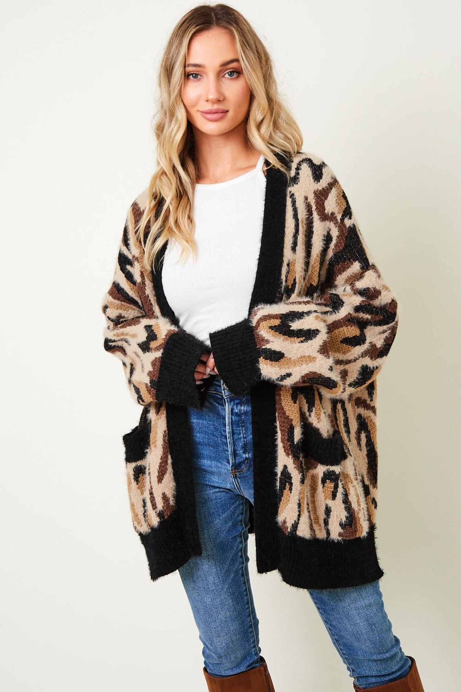 Leoparden-Cardigan mit Taschen – Ansicht 2