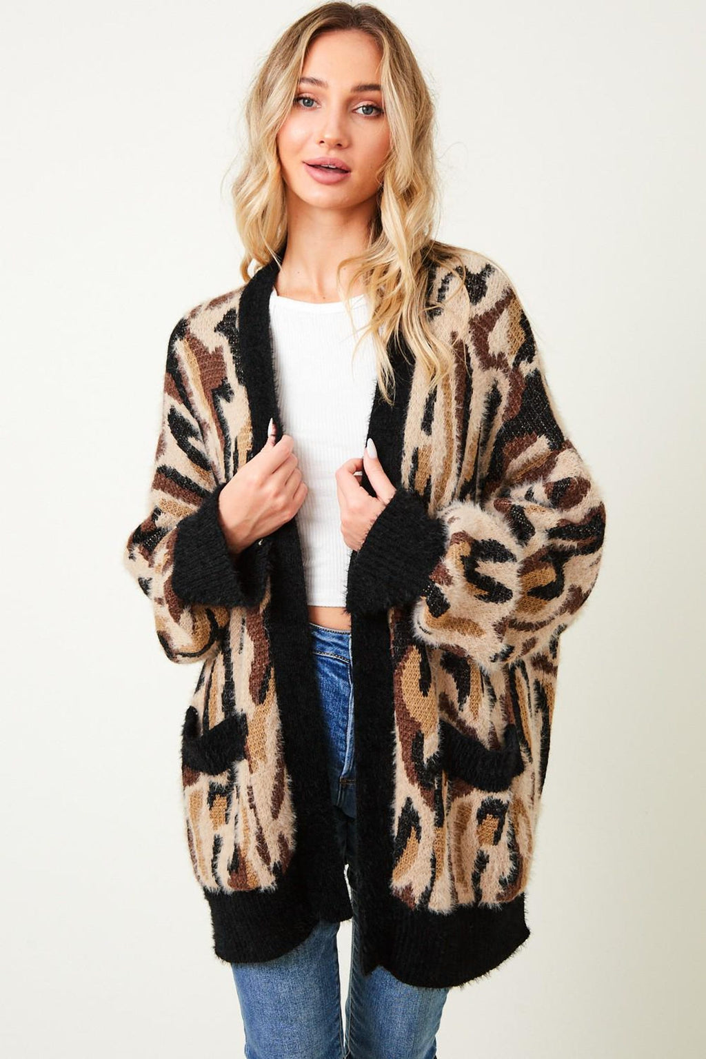 Leoparden-Cardigan mit Taschen