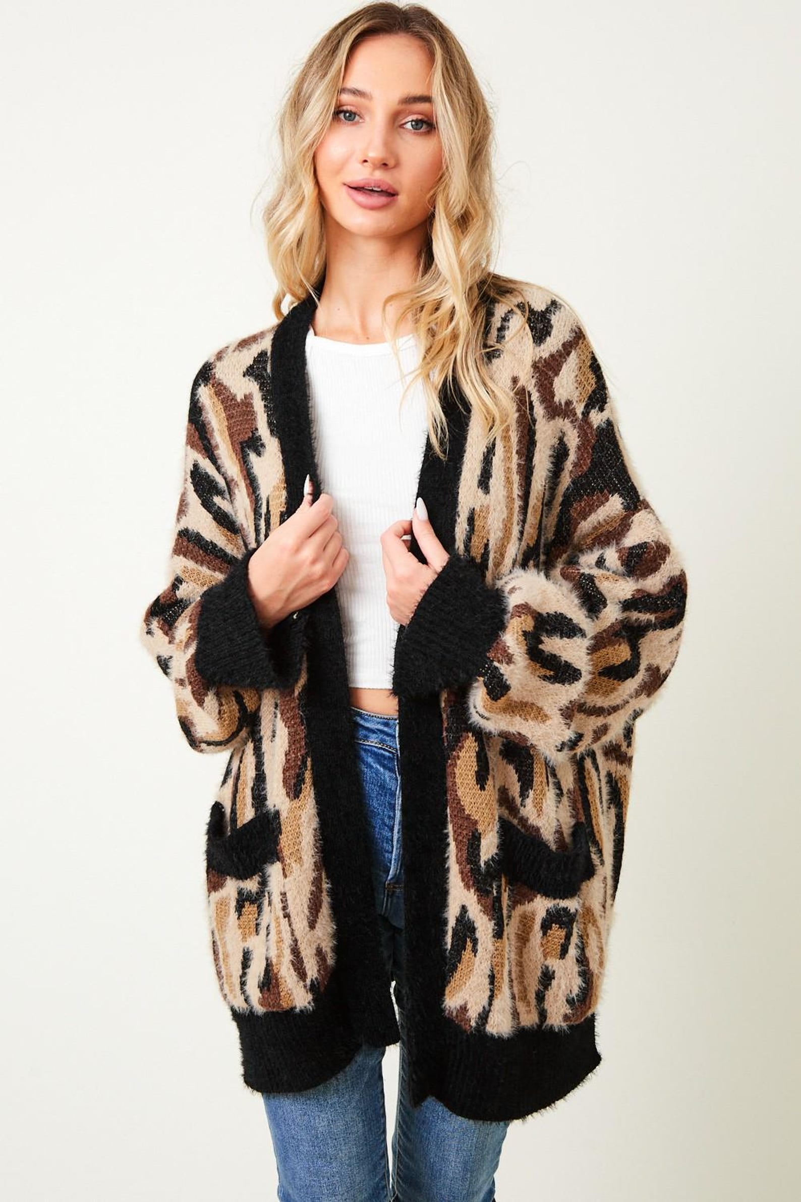 Leoparden-Cardigan mit Taschen