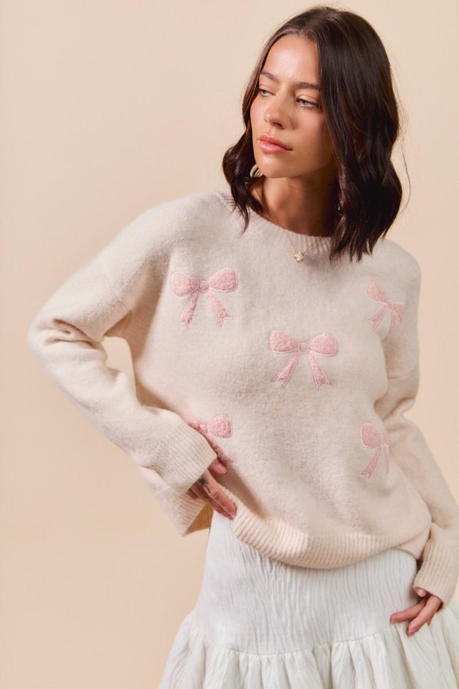 Rosa Pullover mit Schleifenstickerei – Ansicht 3