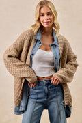 Langer Cardigan mit Denim-Details