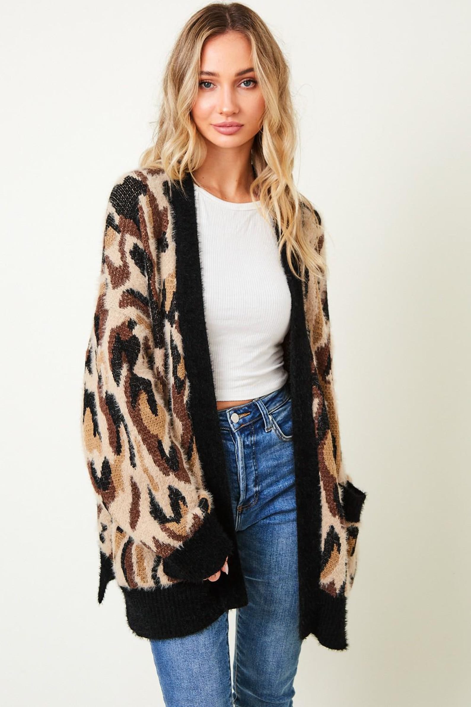 Leoparden-Cardigan mit Taschen – Ansicht 4