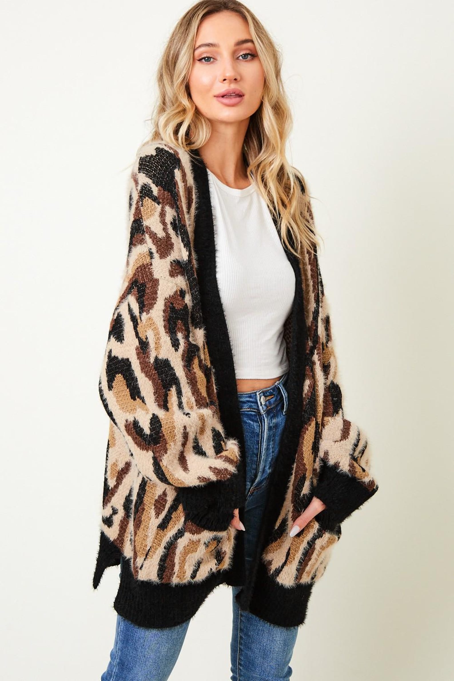 Leoparden-Cardigan mit Taschen – Ansicht 5