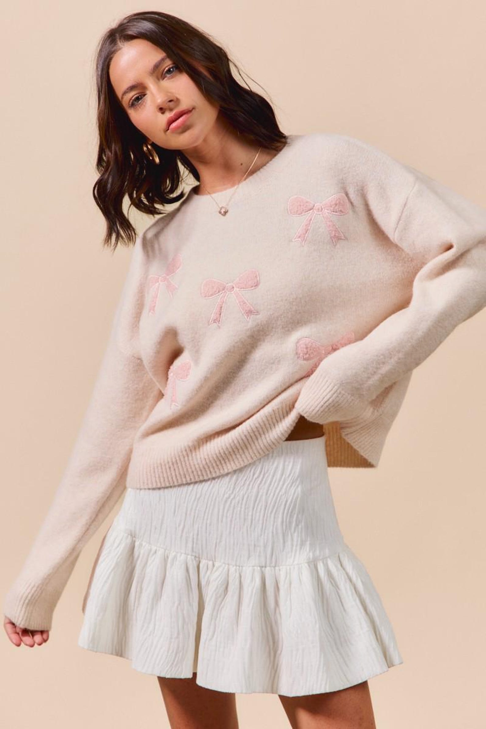 Rosa Pullover mit Schleifenstickerei – Ansicht 5