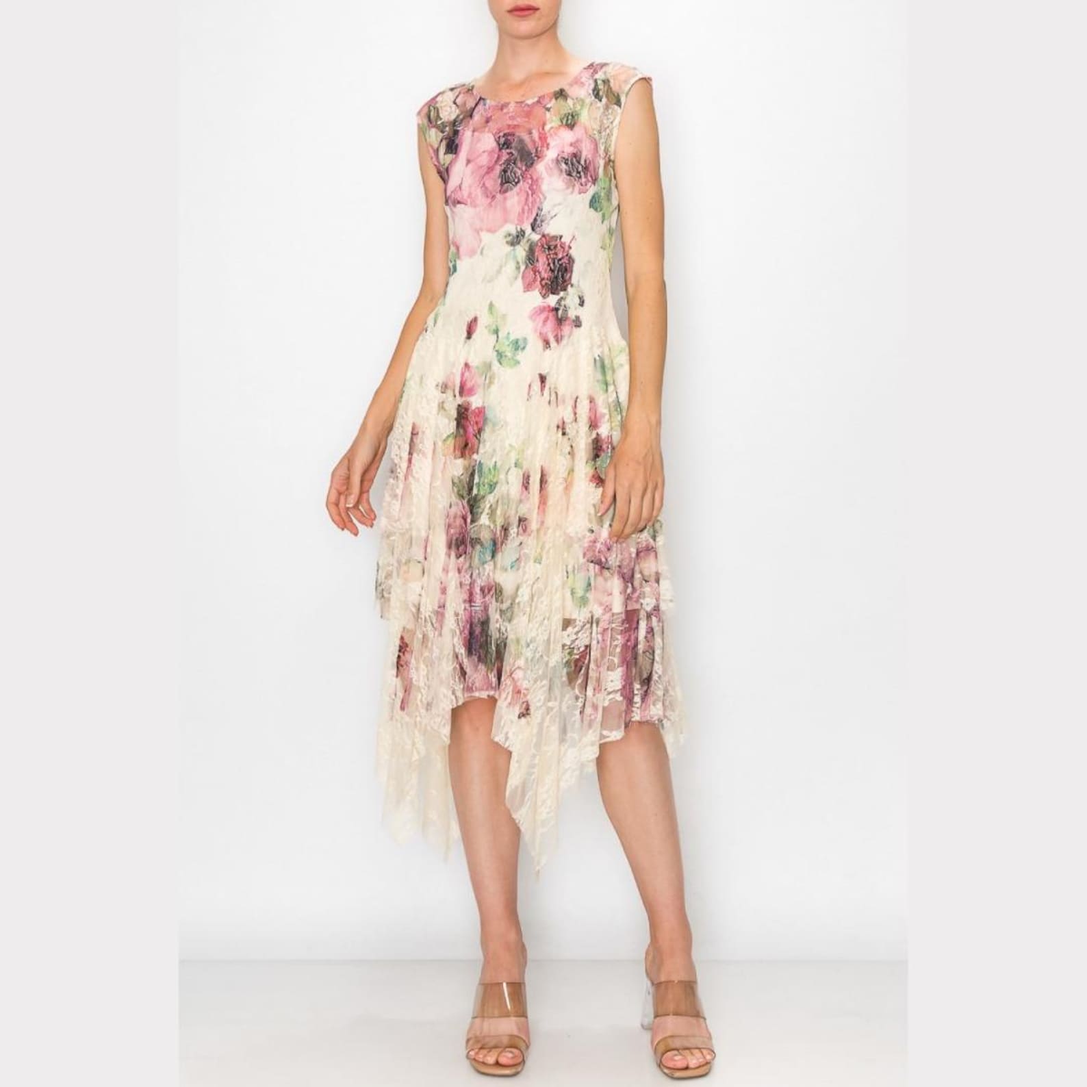 Romantisches Spitzenkleid mit Blütenprint – Ansicht 2