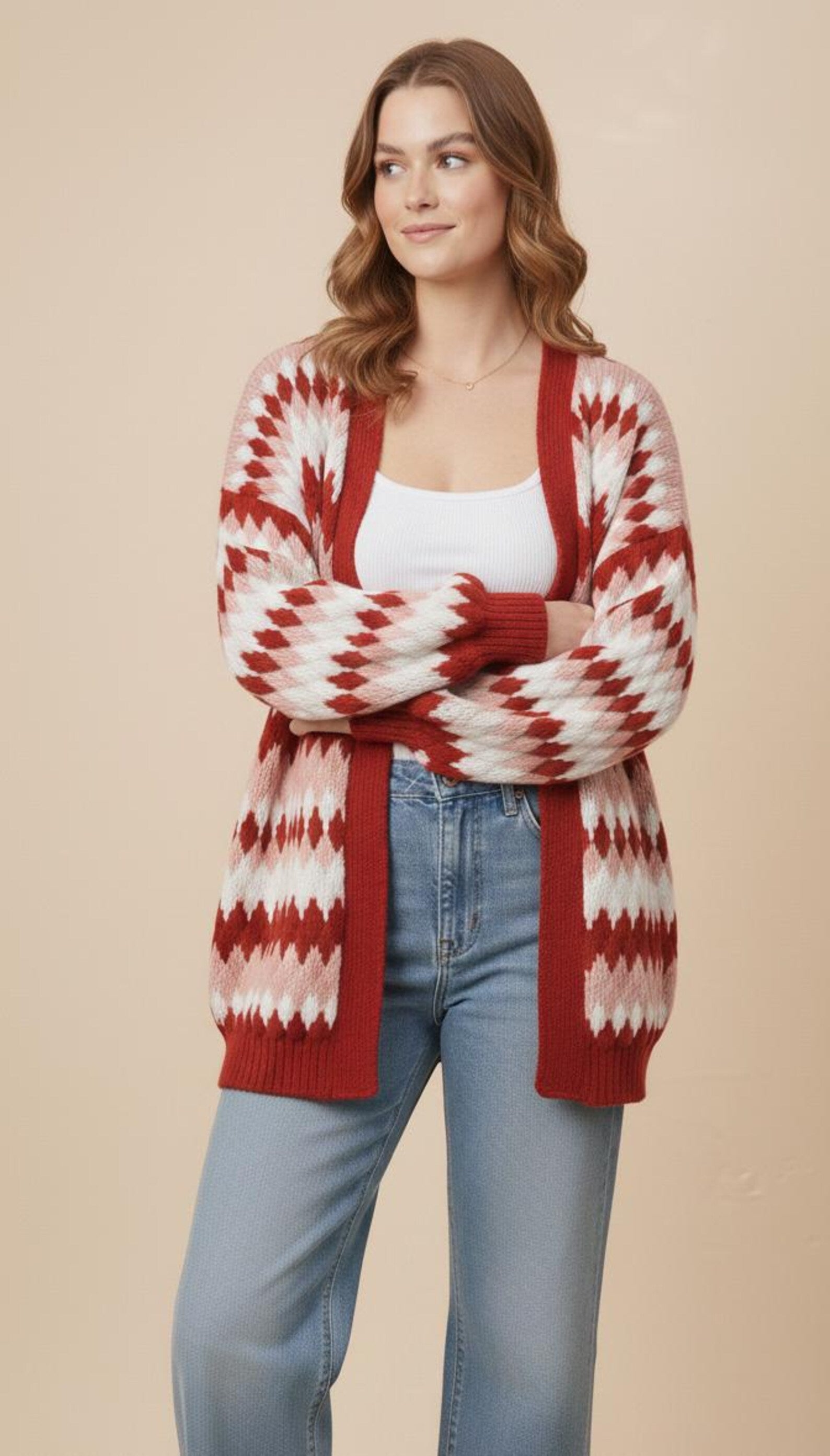 Oversize-Cardigan mit Rautenmuster – Ansicht 3