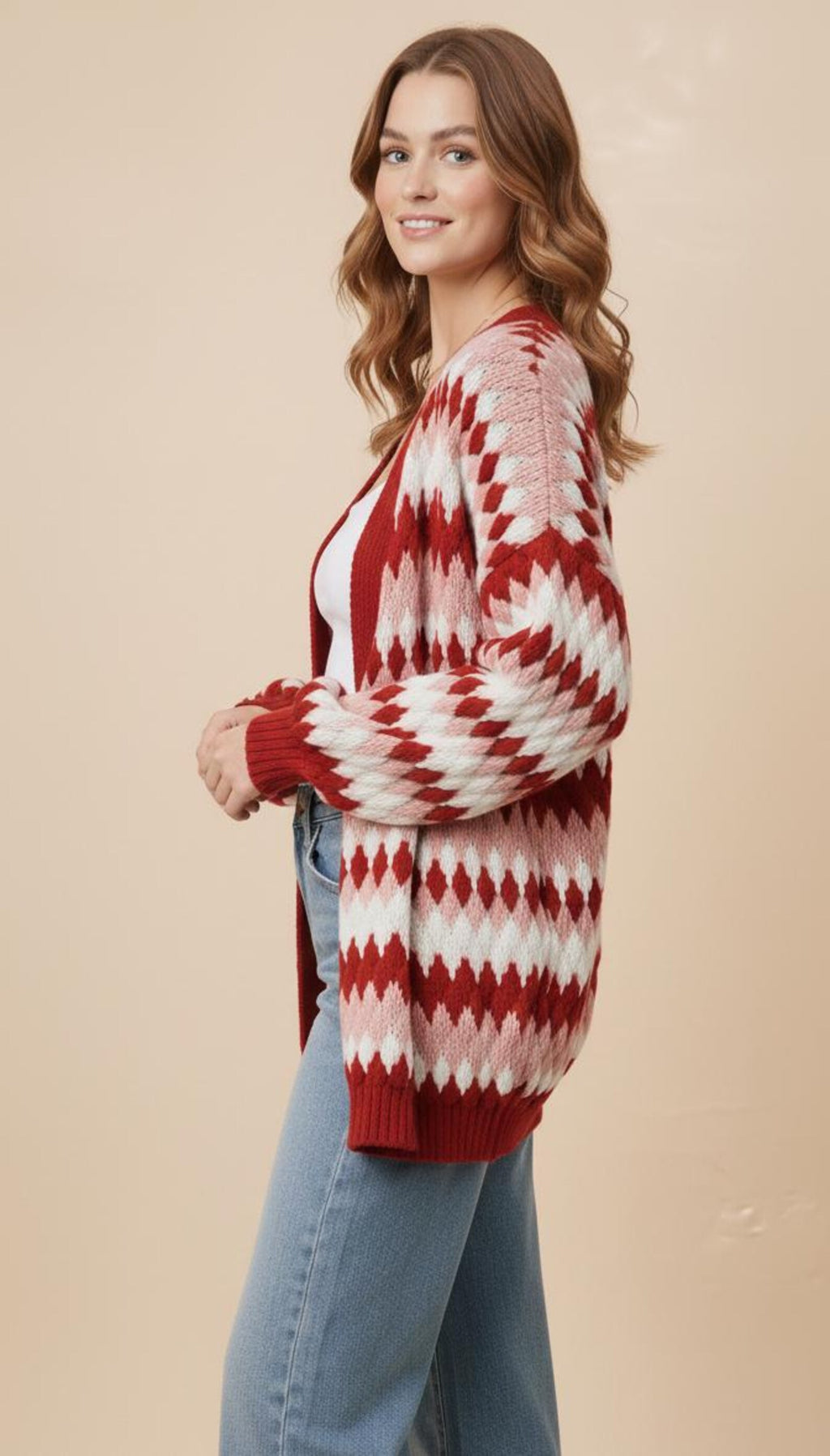 Oversize-Cardigan mit Rautenmuster – Ansicht 2