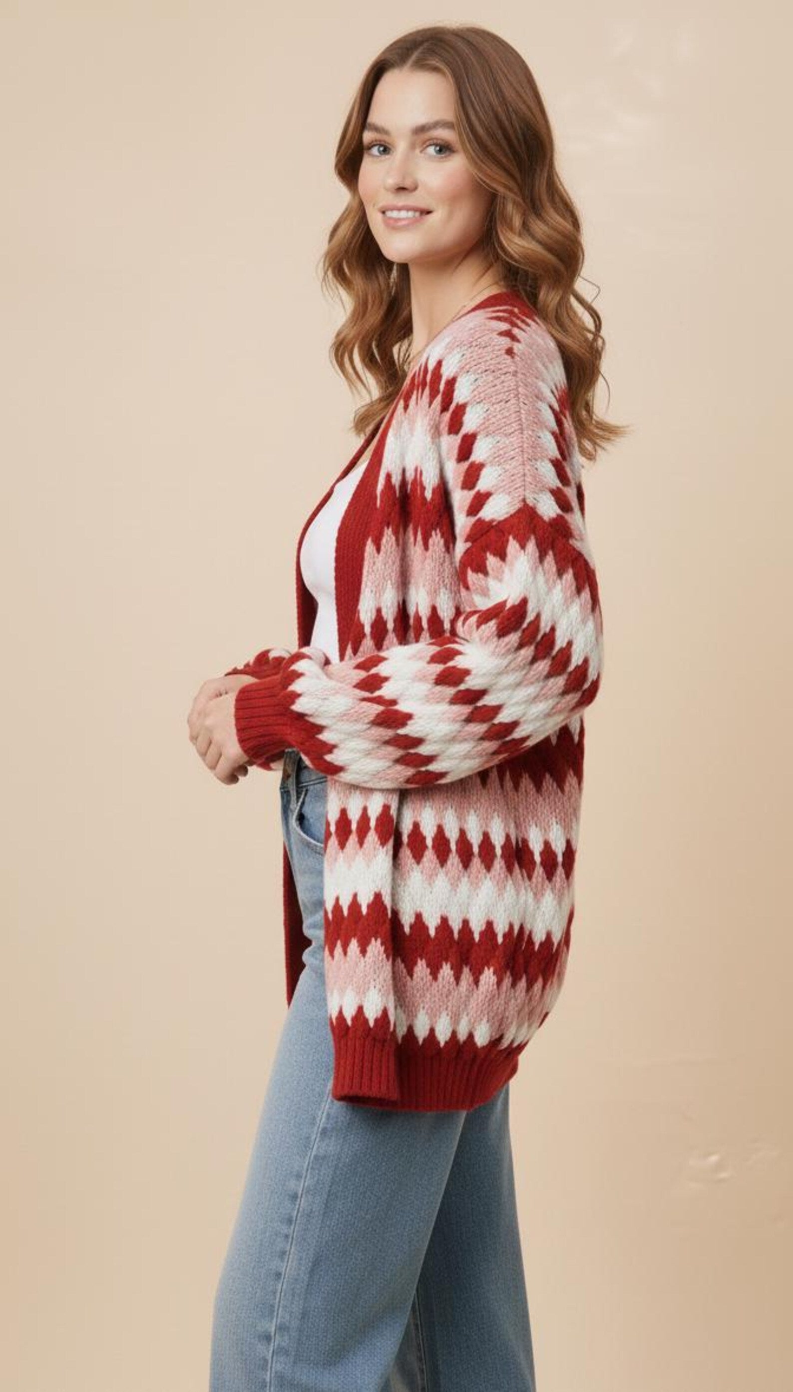 Oversize-Cardigan mit Rautenmuster – Ansicht 2