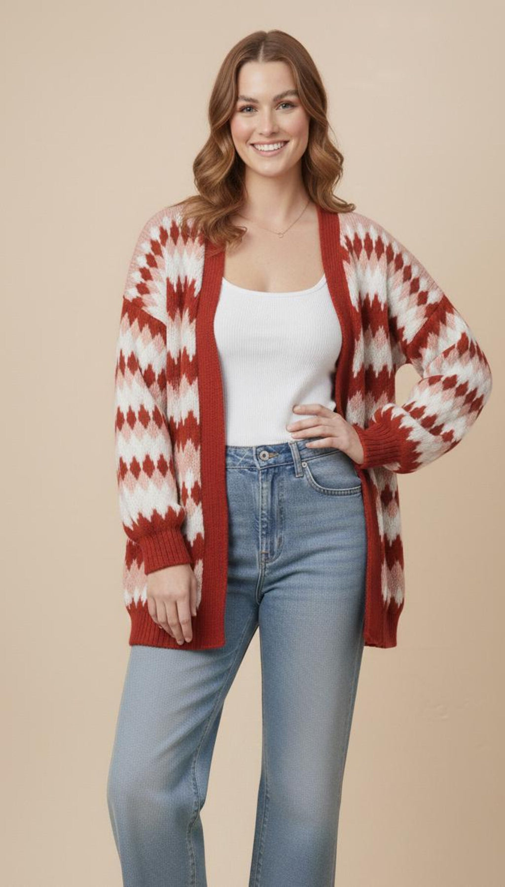 Oversize-Cardigan mit Rautenmuster – Ansicht 5