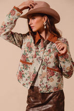 Jacquard-Jacke mit Cordkragen