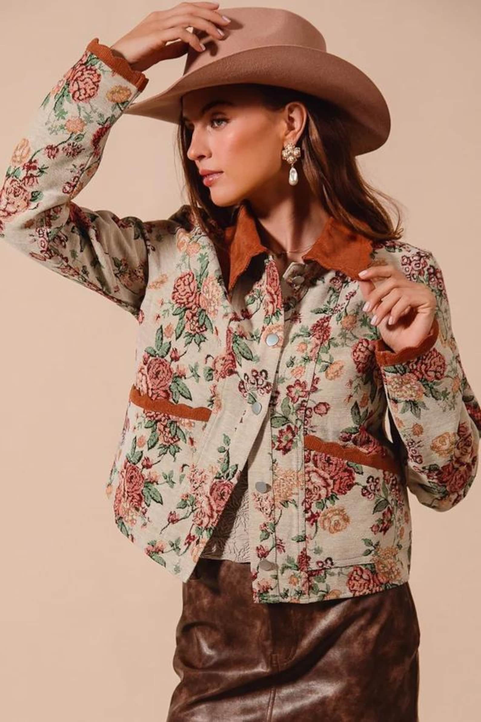 Jacquard-Jacke mit Cordkragen