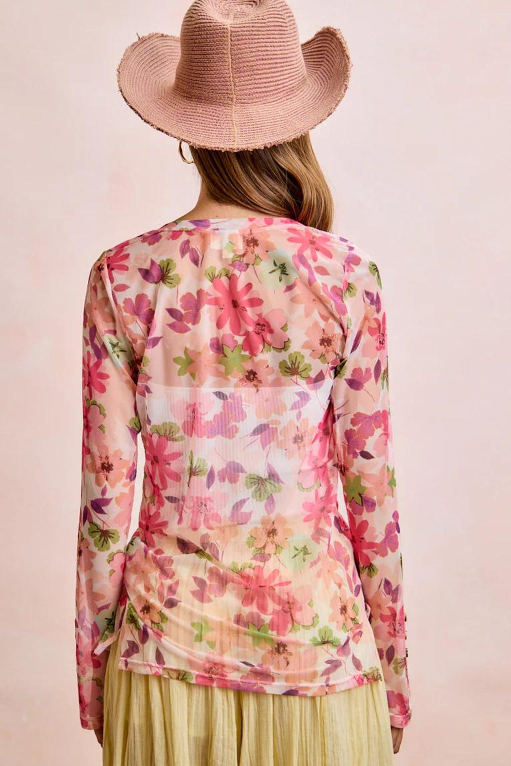 Transparente Bluse mit rosa Blüten – Ansicht 3