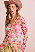 Transparente Bluse mit rosa Blüten – Ansicht 2