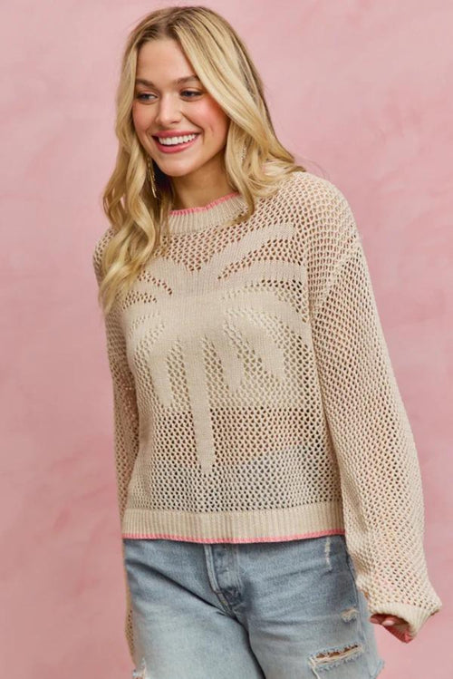 Ajour-Pullover mit Palmenmotiv – Ansicht 2