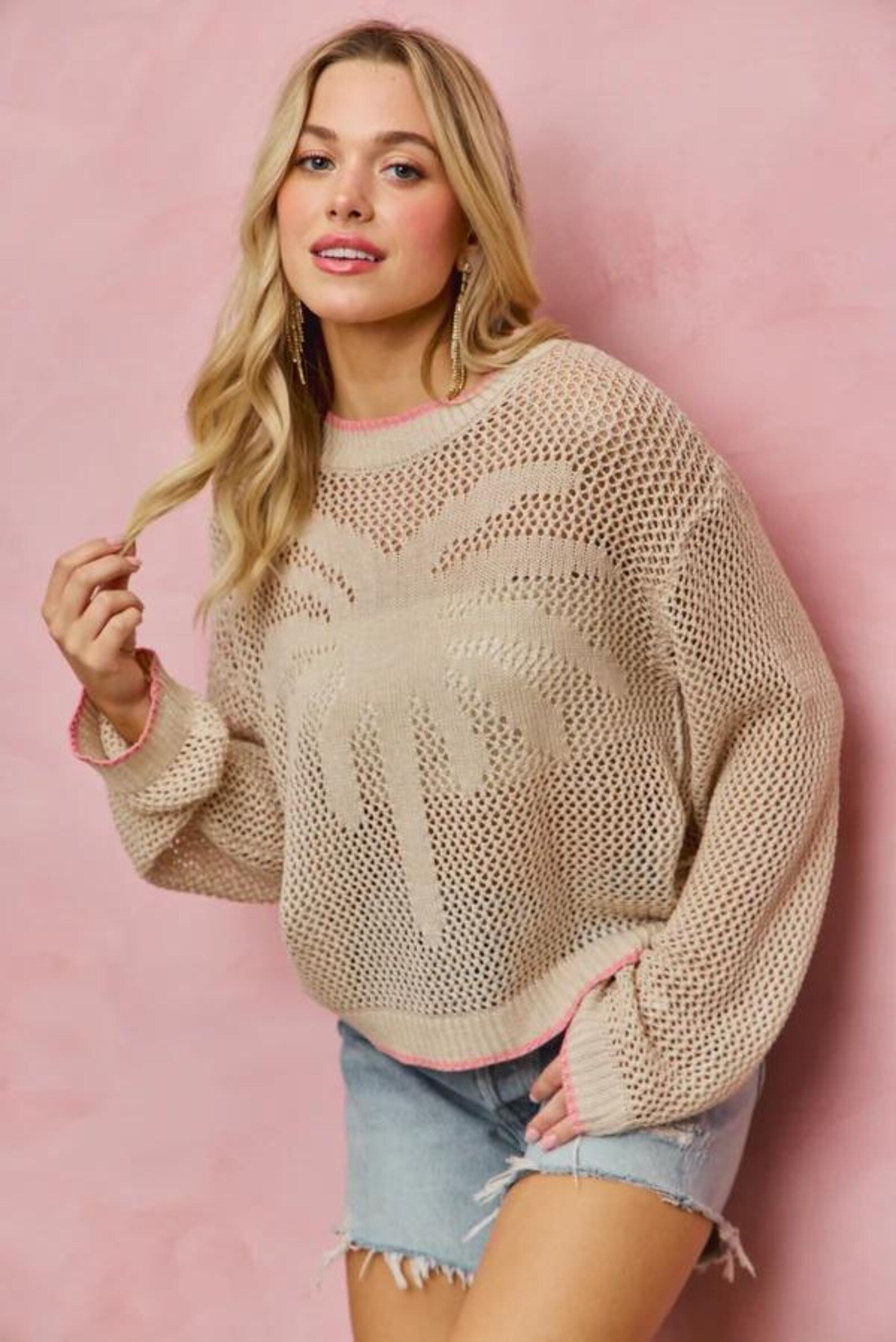 Ajour-Pullover mit Palmenmotiv – Ansicht 3