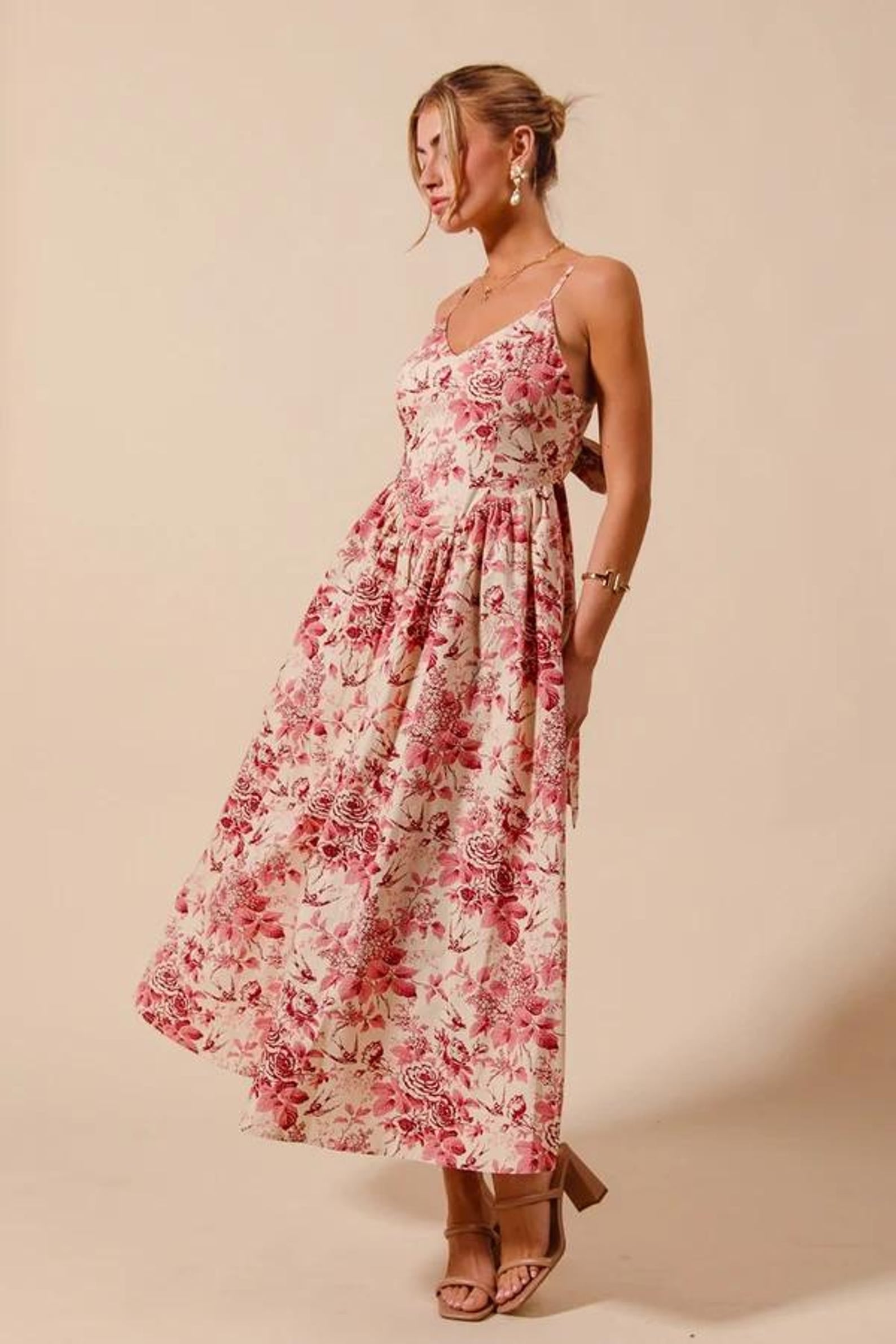 Rotes Maxikleid mit Toile-de-Jouy-Print – Ansicht 5