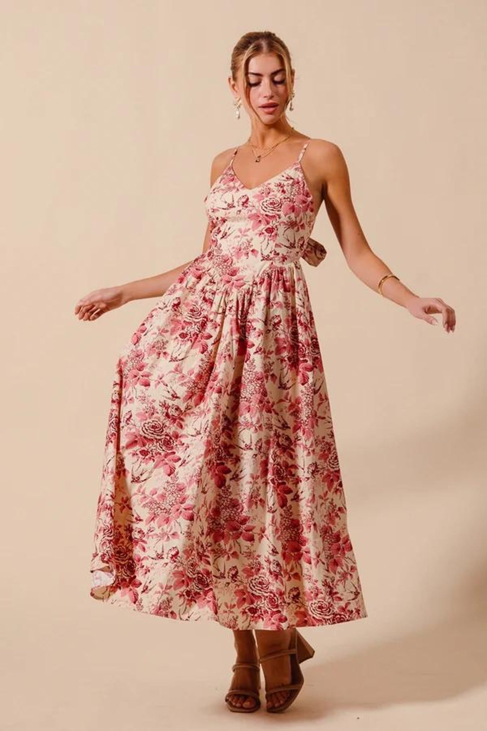 Rotes Maxikleid mit Toile-de-Jouy-Print – Ansicht 4