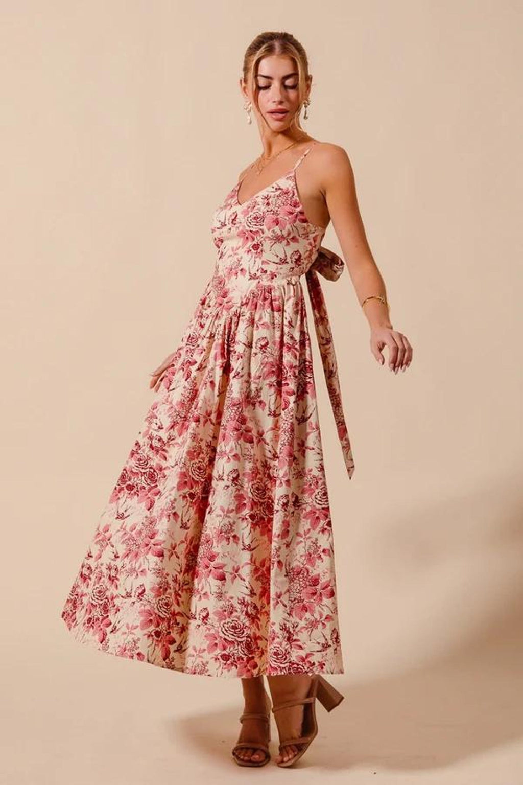 Rotes Maxikleid mit Toile-de-Jouy-Print – Ansicht 2