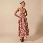 Rotes Maxikleid mit Toile-de-Jouy-Print