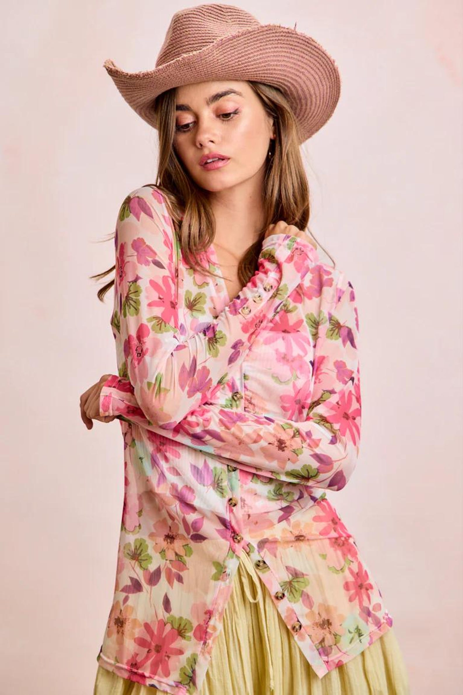 Transparente Bluse mit rosa Blüten – Ansicht 5
