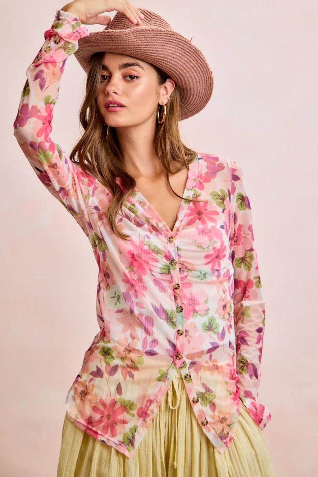 Transparente Bluse mit rosa Blüten – Ansicht 4