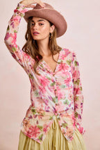 Transparente Bluse mit rosa Blüten – Ansicht 4