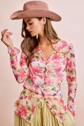 Transparente Bluse mit rosa Blüten