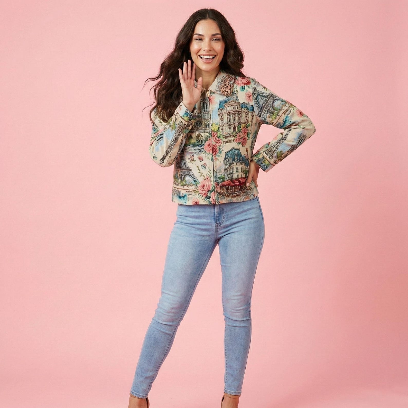 Jacquard-Jacke mit Paris-Motiv – Ansicht 2