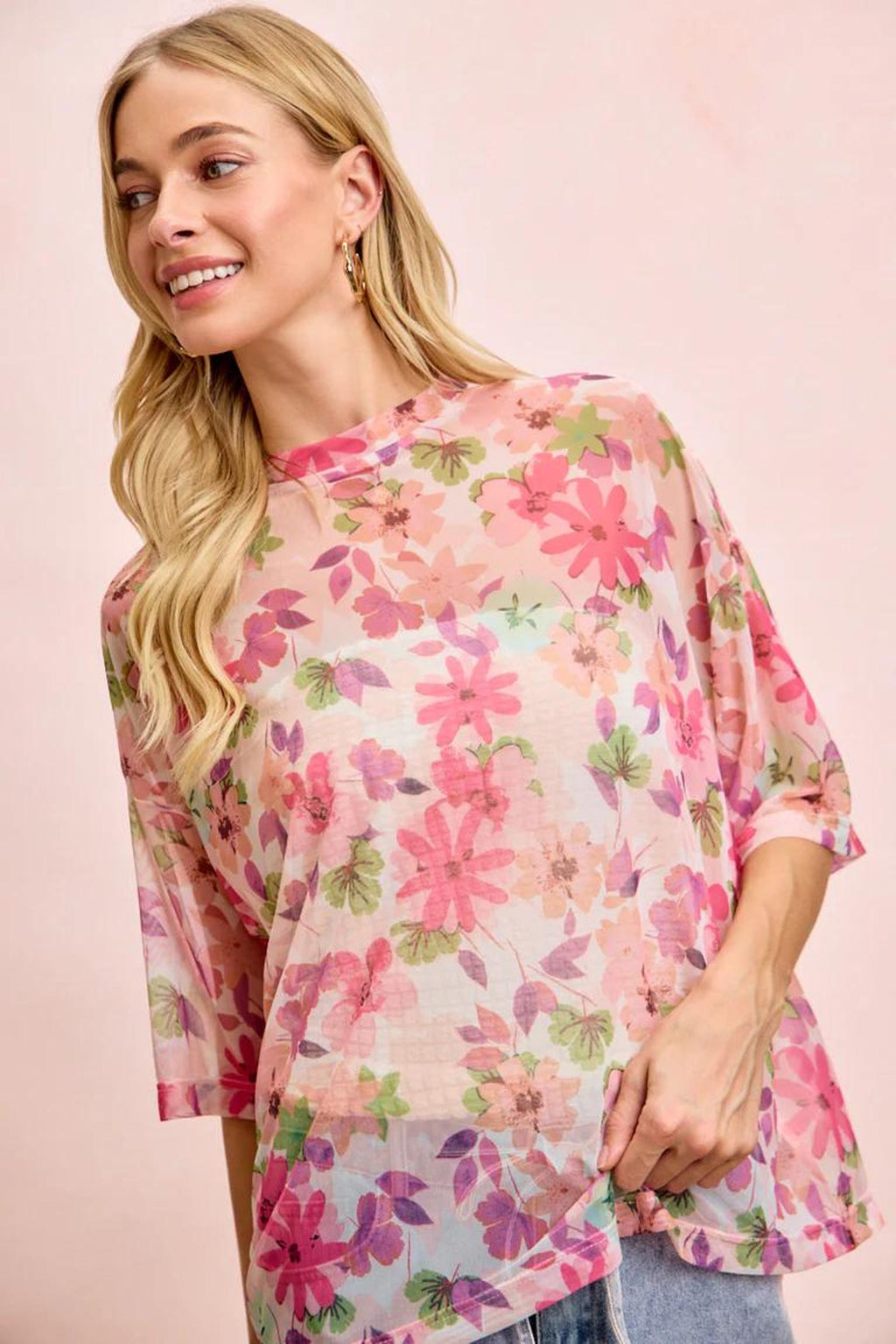 Mesh-Shirt mit rosa Blüten – Ansicht 3