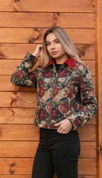 Jacquard-Bomberjacke mit Rosenmuster – Ansicht 4