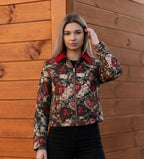 Jacquard-Bomberjacke mit Rosenmuster – Ansicht 3