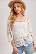 Weiße Baumwollbluse mit Stickerei – Ansicht 3