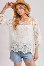 Weiße Baumwollbluse mit Stickerei – Ansicht 2