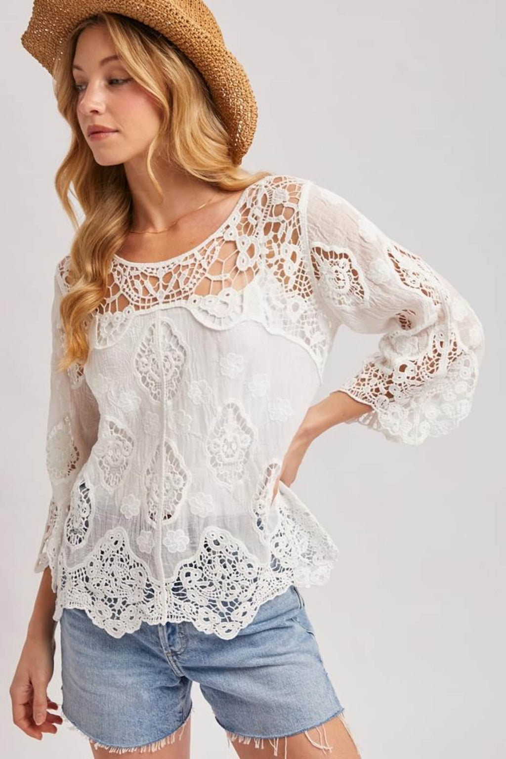 Weiße Baumwollbluse mit Stickerei – Ansicht 4