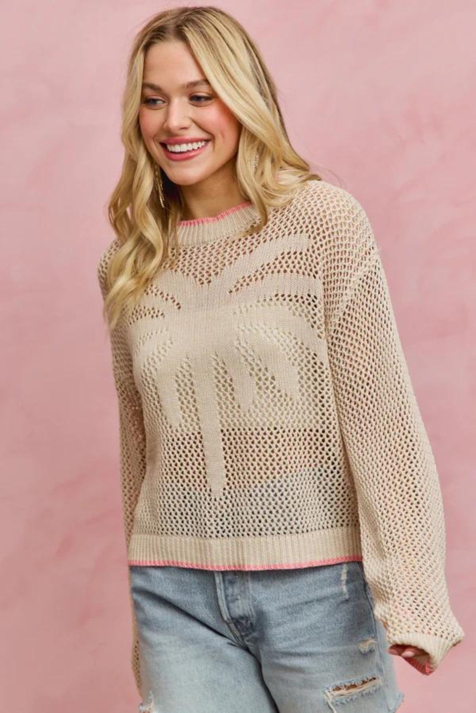 Ajour-Pullover mit Palmenmotiv von Meranovo – Ansicht 2