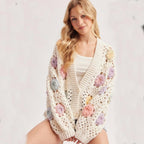 Ajour-Cardigan mit Blütenapplikationen von Meranovo